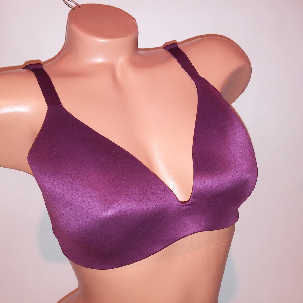 Victoria Secret Bra 34D Lined Semi Demi Plum Purple Solid Flex Wire